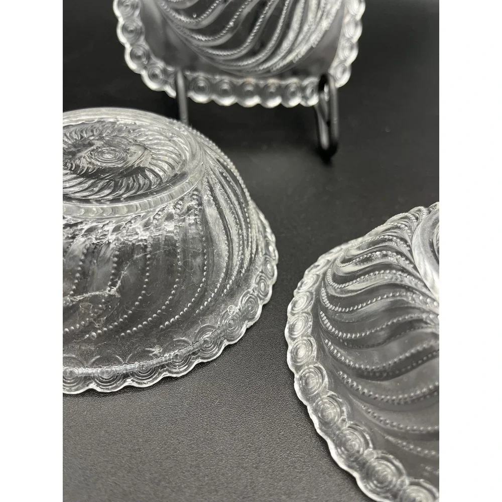 EAPG Beaded Swirl Bowl Set 3 Pieces Early American Pressed Glass